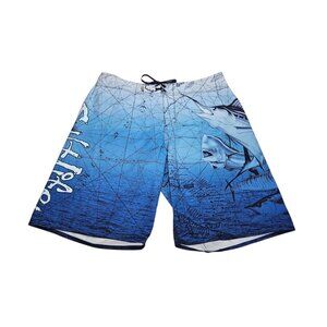 Salt Life SLX-QD Vapor Stretch Board Swim Shorts Marlin Fish Print Men's 38 Blue